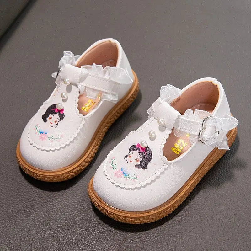 Disney Girls' Leather Shoes Lolita Princess Elsa Shoes Soft Sole Shoes Spring Children's Autumn Girl White Shoes Size 23-35