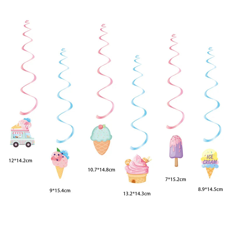 Ice Cream Happy Birthday Streamers Hot Stamping Dovetail Pull Flag Living Room Garden Mall Cafe Birthday Party Decoration Banner