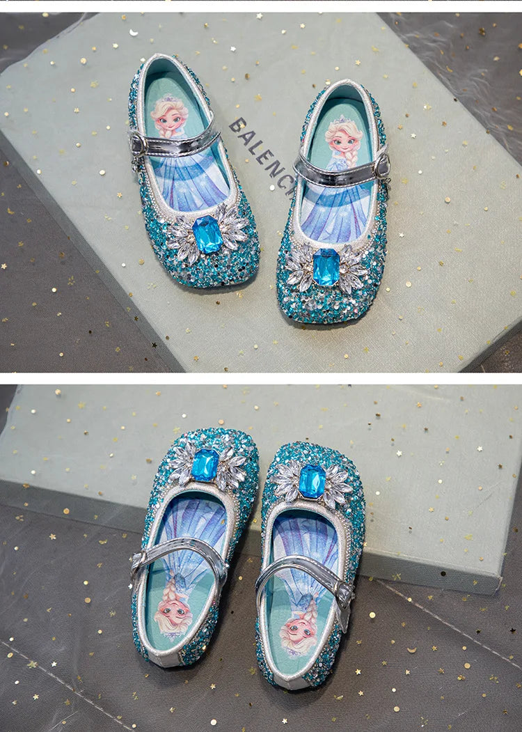 Kids'Casual Shoes PU Leather Sequin Crystal Fashion Summer Shoes For Girls Breathable Soft Bottom Blue Silver Pink Size 23-34