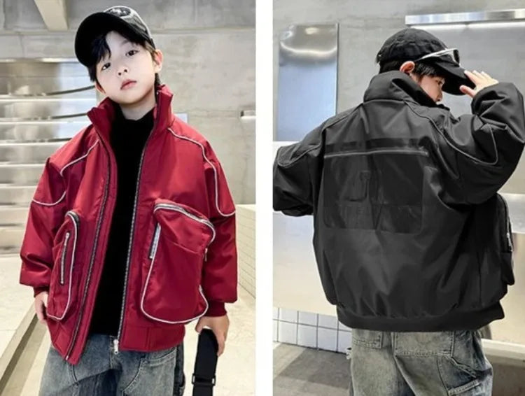 2025 New Boys' Winter Padded Quilted Windbreaker Jacket for Big Kids Waterproof Windproof Outdoor Jacket with Thermal Insulation