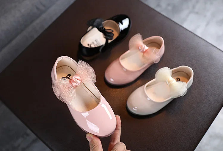 Kids Leather Girls Shoes Shining Shell Princess Shoes for Baby Party Wedding Children Lace Bow Spring Summer Dress Shoes F03111