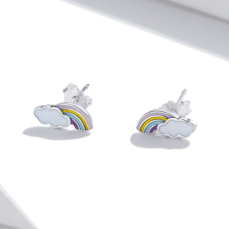 Bamoer 925 Sterling Silver Luxury Girl Earrings Rainbow Butterfy Cute Fancy Funny Ear Stud Original for Women Party Fine Jewelry