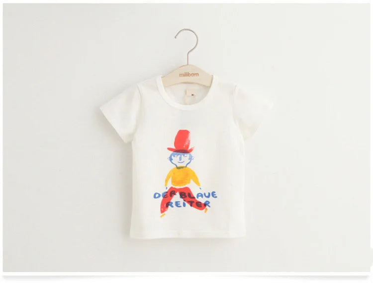 2025 Summer 2 3 4 6 8 10 Years Children Cotton Cartoon Star Bird Cat Rabbit Animal Print Short-Sleeve T-Shirt For Kids Baby Girl