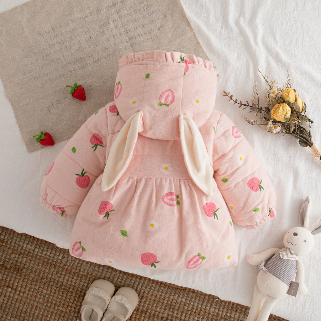 Winter New Sweet Strawberry Baby Girl Coat, Thick And Warm Cute Hat, Children'S Long Sleeved Clothes (9 Months -3 Years Old)