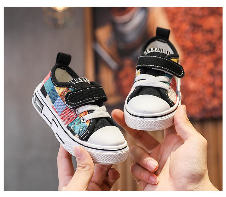 Children's Casual Shoes Toddlers Kids Canvas Sneakers for Boys Girls Fashion Classic Checkered Soft Rubber Sole Spring Autumn