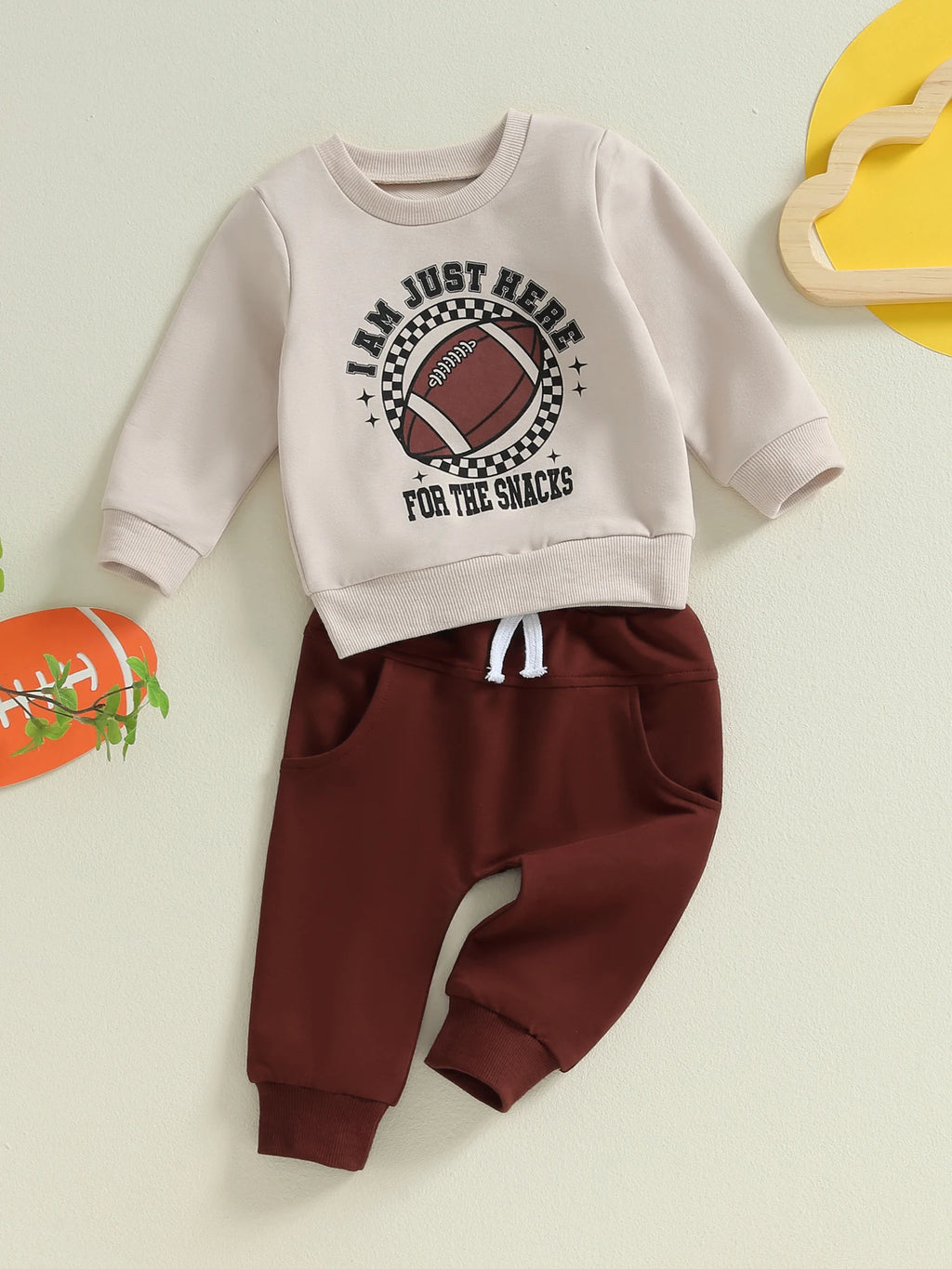 Infant Baby Boy Outfits Football Print Sweatshirt Top with Elastic Pant 2Pcs Toddler Fall Winter Clothes Set