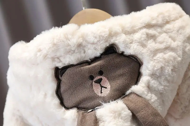 Winter Baby Girls Boys Cartoon Bear Warm Jacket Hooded Outerwear Children Thick Fleece Coat Cashmere Padded Jackets for Kids