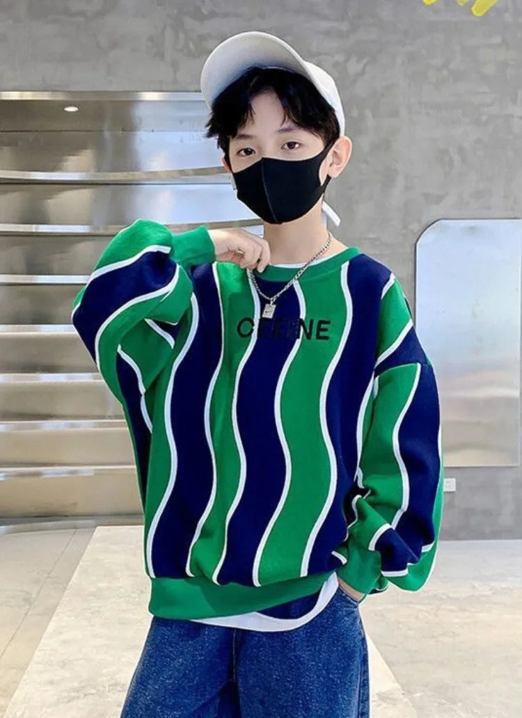 Boys' Medium-Large 2025 New Arrival No Hood Fleece-Lined Spring/Autumn Trendy Cool Kids Sweatshirt