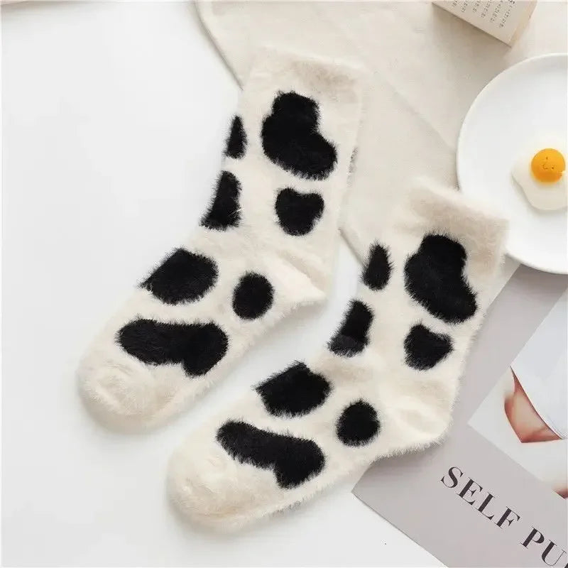 Winter Warm Padded Socks Thickened Mink Plush SocksCute Cartoon Soft Comfortable SkinFriendly Girls Socks Autumn Home Sleepwear