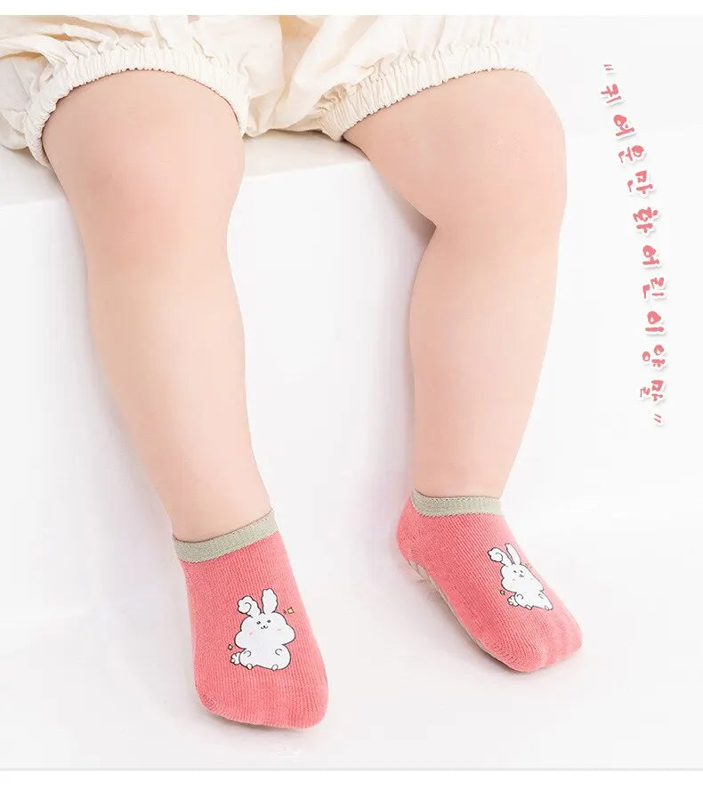 3Pairs Baby Non Slip Socks Cotton Casual Cartoon Print Boys Girls Toddler Floor Socks With Rubber Grips For 1-3Years