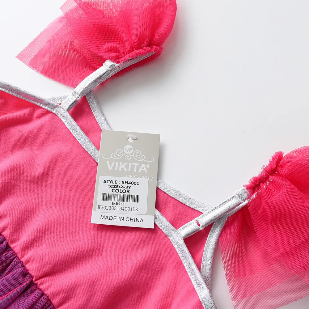 VIKITA Girls Suspenders Dress Children Mermaid Print Cartoon Summer Dresses Kids Birthday Party Prom Gown Princess Tutu Dresses