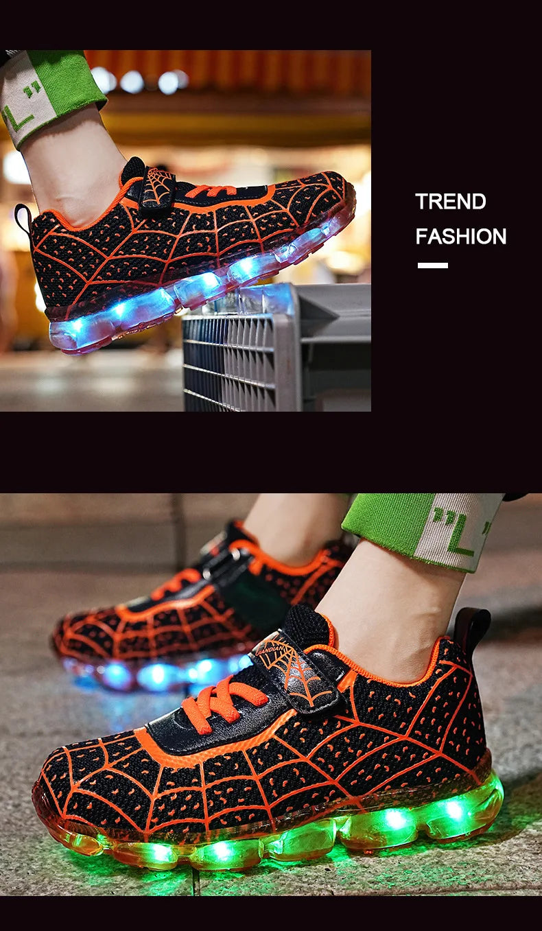 Disney Children Luminous PU Leather Red Shoes For Boys Girls LED Lighted Soft Baby Kids Sneakers Infant Tennis Size 25-35
