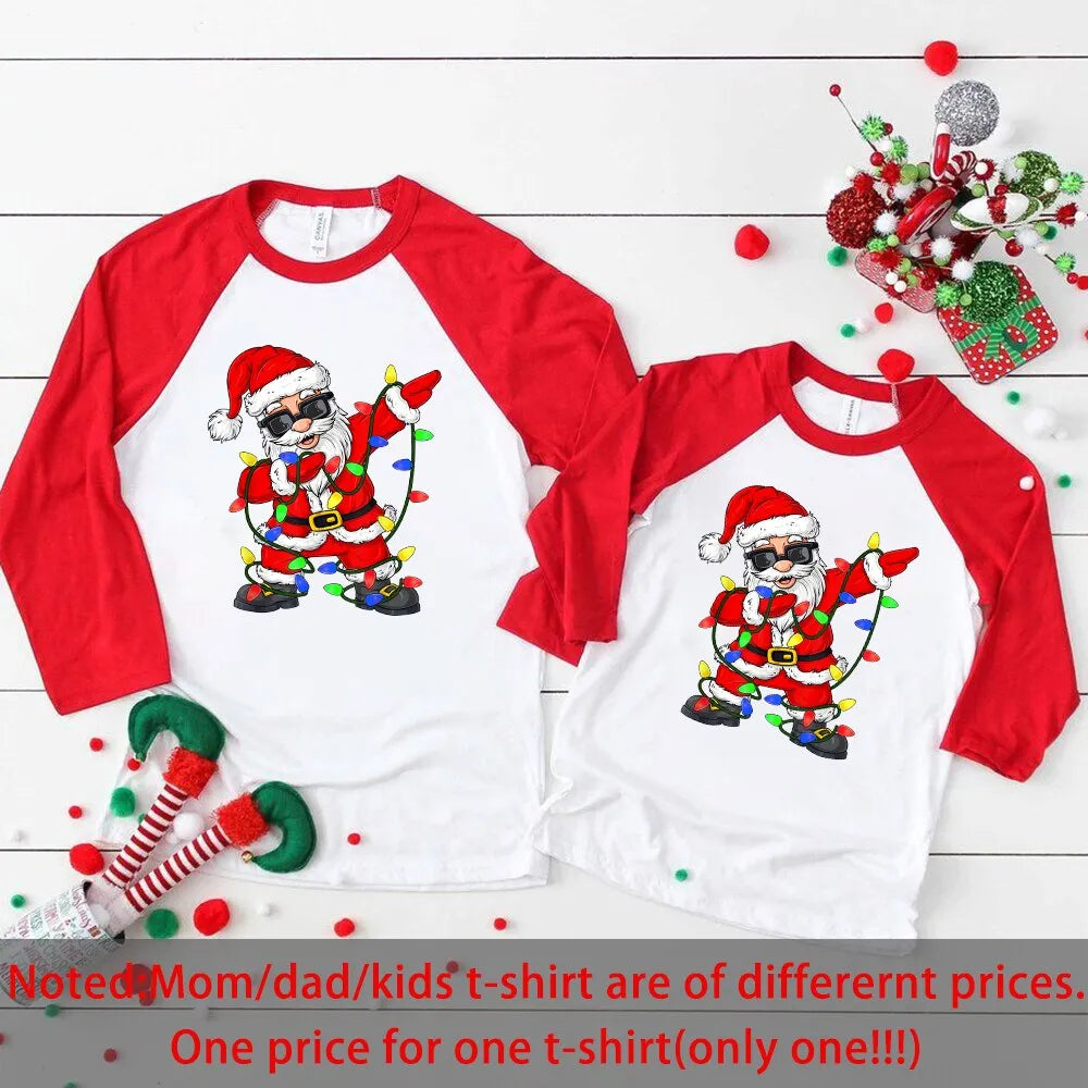 Christmas Santa Claus Family Matching Shirts Adult Kids Raglan Shirt Merry Christmas Family Shirts Xmas Party Outfits