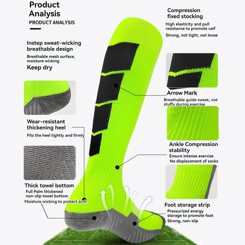 Loogdeel 1 Pair Soccer Socks, Sport Knee High Socks Calf Compression Athletic Socks for Kids Adults Running&Training Football