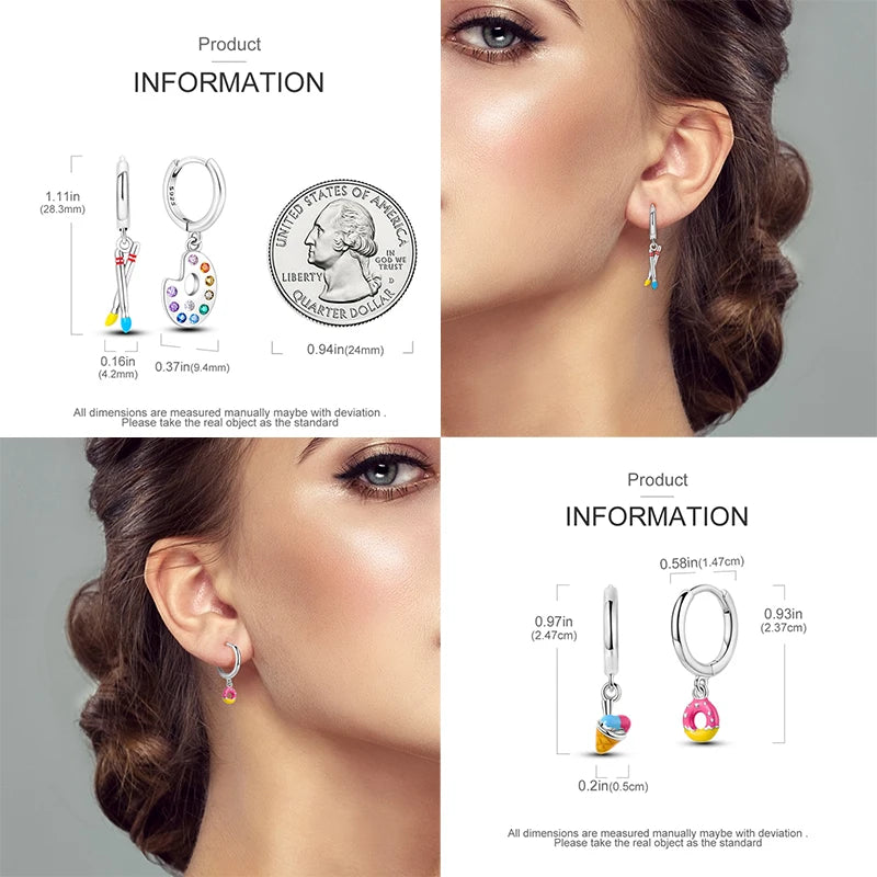 925 Sterling Silver Career Eardrop Musical Note Earrings Painter Microphone Earrings Fit For Women Workplace Birthday Gift