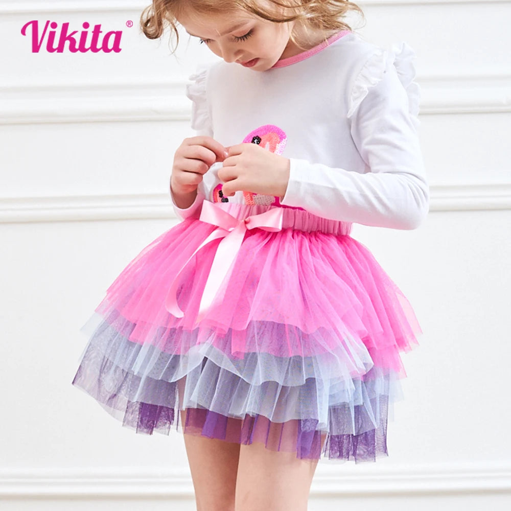 VIKITA Girls Mesh Tulle Layered Cake Tutu Skirts Birthday Party Performance Prom Gown Princess Mini Ballet Skirt with Bowknot