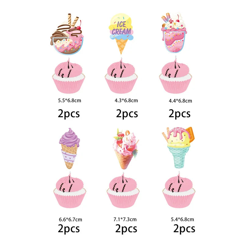Ice Cream Happy Birthday Streamers Hot Stamping Dovetail Pull Flag Living Room Garden Mall Cafe Birthday Party Decoration Banner