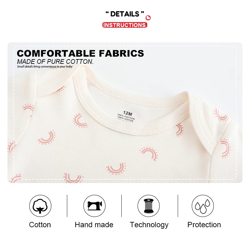 Kiddiezoom 5-piece fashionable cartoon boy and girl jumpsuit 100% pure cotton comfortable newborn jumpsuit summer