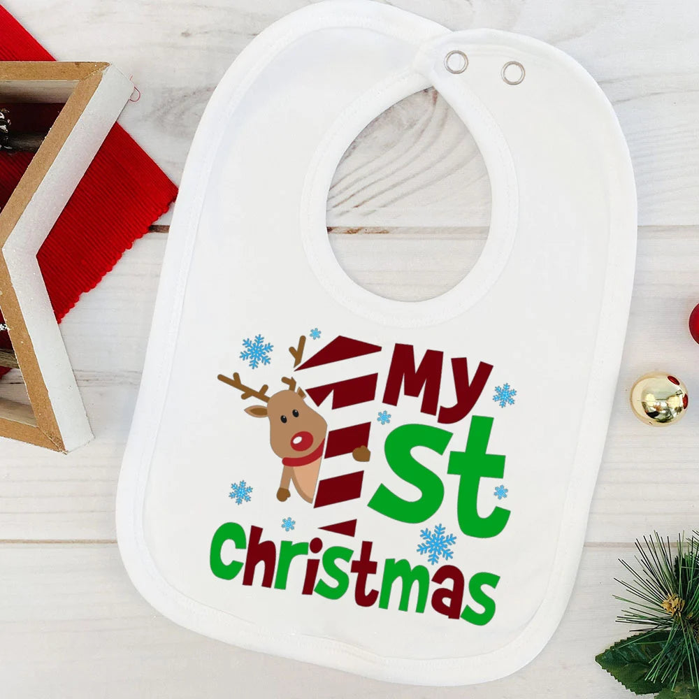 My First Christmas Baby Bib Boy Girl Cute Burp Cloths Xmas Infant Bibs Newbron 1st Christmas Bib Gift Xmas Party Toddler Bibs