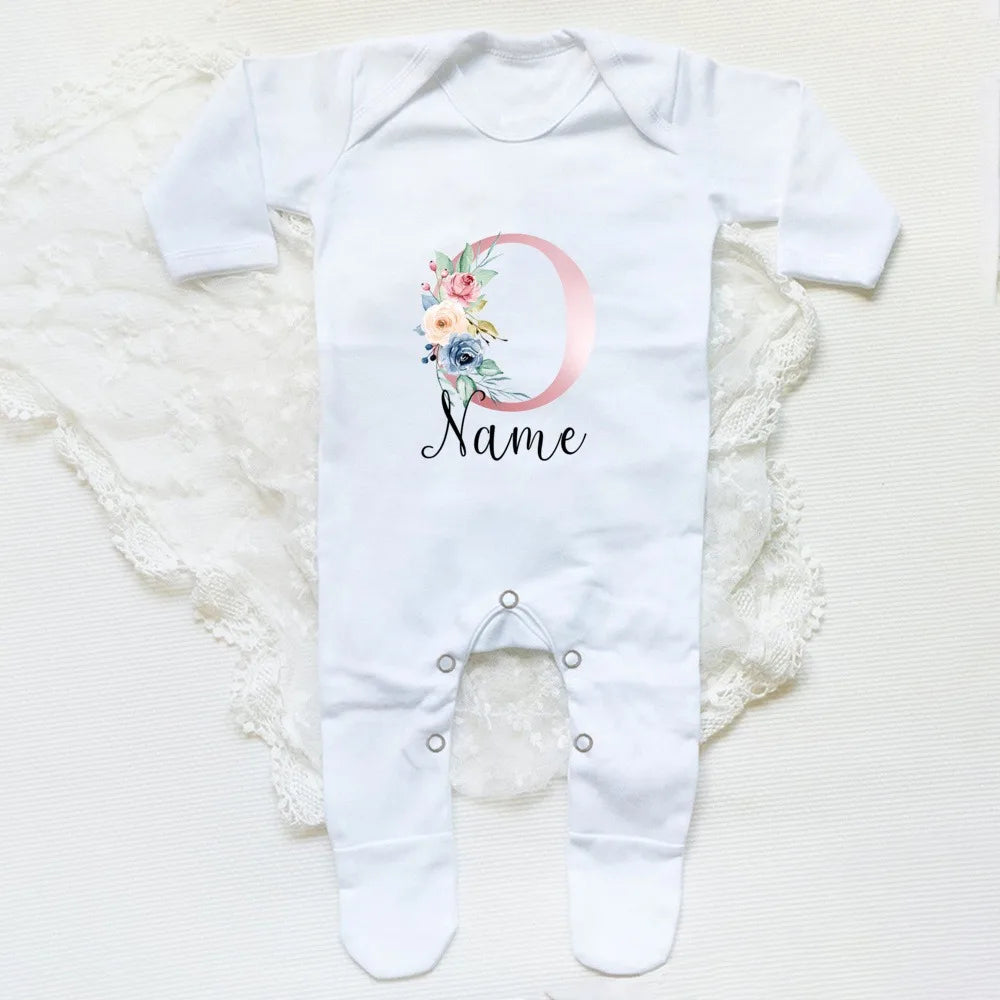 Personalised Babygrow Sleepsuit Flower Initial Infant Romper Baby Coming Home Outfit Newbron Shower Gift Baby Girls Sleepsuit
