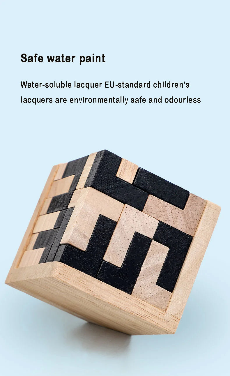 3D Cube Puzzle Luban Interlocking Creative Educational Wooden Toy Brain Mind Early Learning Game Gift For Children Letter