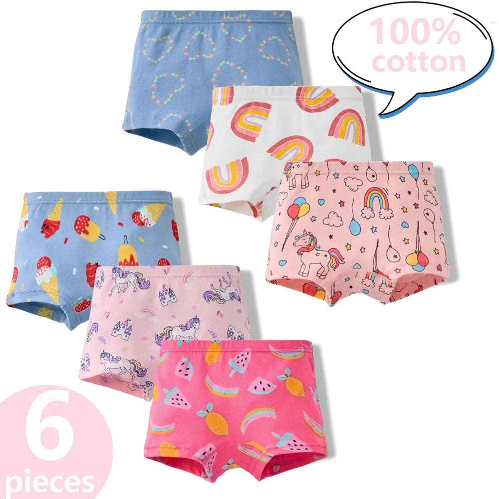 3/6 Pcs Children's Girls Panties Sets 100% Cotton Pretty Cartoon Unicorn Print Underwear For Girl Infant Undies Boxer Breathable