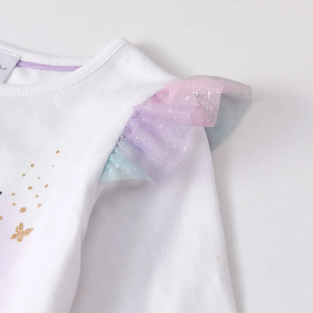 VIKITA Kinder Baumwoll-Freizeit-Tops und T-Shirts für Kleinkinder, Elfen-Cartoon, weißes T-Shirt mit ausgestellten Ärmeln, Herbst/Frühling, Größe 10-12 Jahre