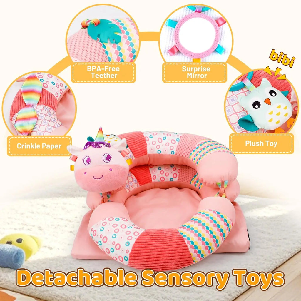3 in 1 Baby Tummy Time Mat Support Seated Pillow Infant Newborn Toys Sensory Developmental Playmat Gift for Babies Girls Boys