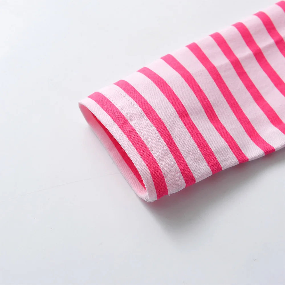 VIKITA Kids Butterfly Doll Cartoon Print T Shirt Girl Autumn Spring Long Sleeve Striped Cotton Casual Tops and Tees Kids Clothes