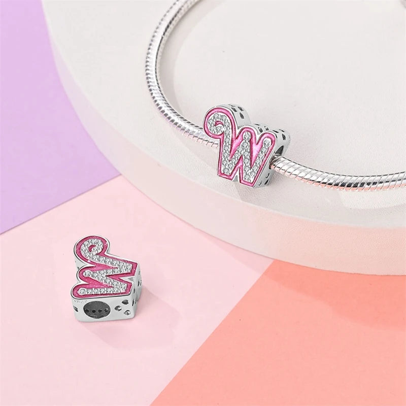 Pink Girl Series 925 Sterling Silver Alphabet Charms Beads Cute Letter Fit Original Bracelet Bangle Necklace DIY Jewelry