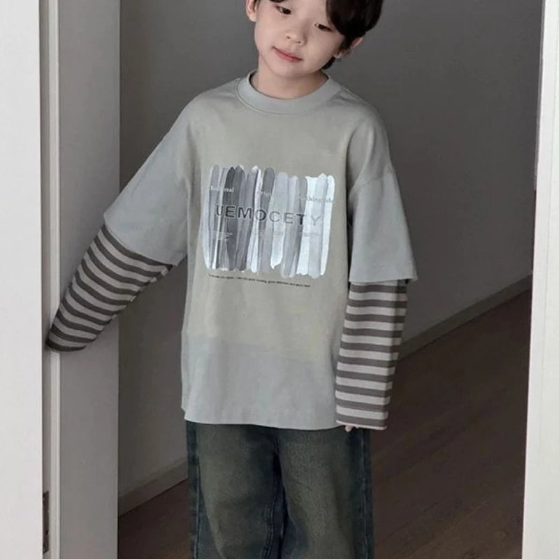 Long Sleeve T-shirt Child Children's Boy's Clothing Tees Cartoon Fashion Clothes for Boys Tee Wear Year Old Kids Top Korean 2025