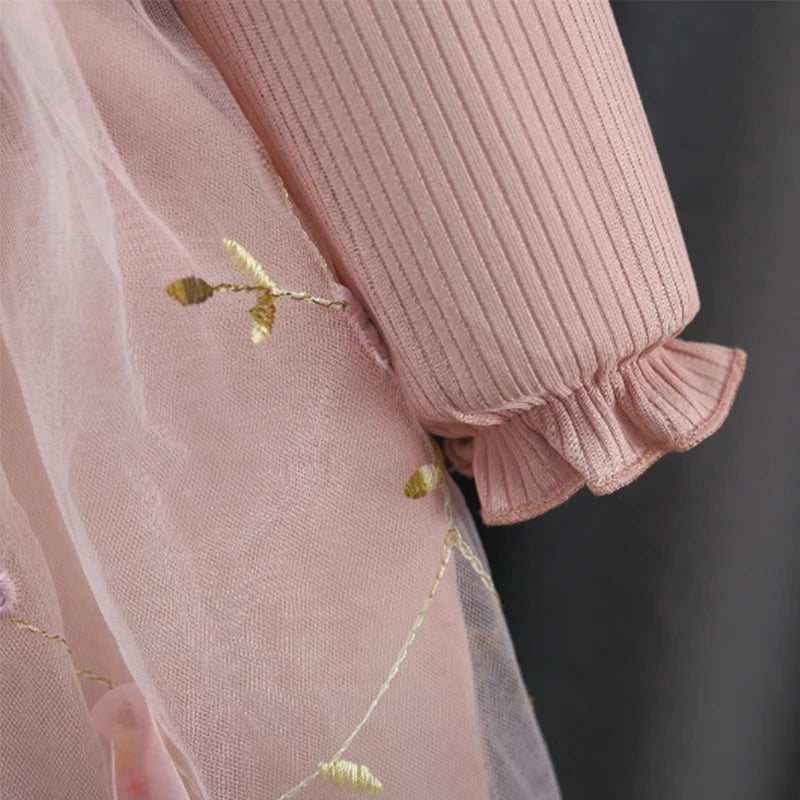 (3 Months -3 Years Old) Autumn And Winter New Pink Baby Girl Princess Dress, Sweet Bow Children'S Long Sleeved Clothes