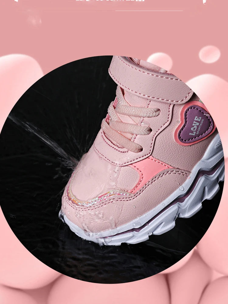 Girls' autumn and winter sports shoes, anti slip leather surface, elementary school students' spring outdoor shoes, middle-aged