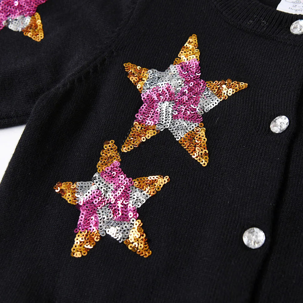 DXTON Toddler Girls Knitwear Clothing Star Sequined Children Knitted Cardigan Coat Elastic Winter Outerwear Kids Girls Sweater
