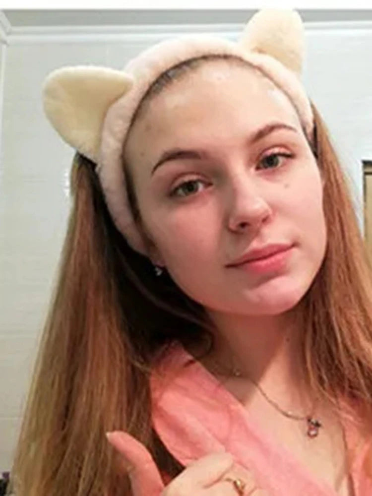 Hairband Cat Coral Plush Headband Cute Soft Hair Bow Headband Hairband Wash Face Makeup Headband Bandage Girl Accessories