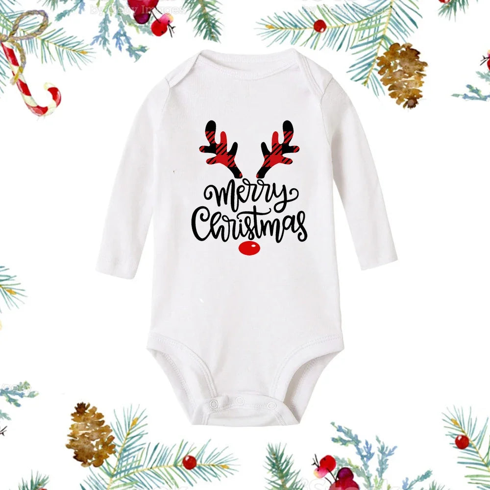 My First Christmas Newborn Baby White Long Sleeve Romper Cartoon Snowman Print Outfit Infant Baptism Bodysuit Clothes Xmas Gift