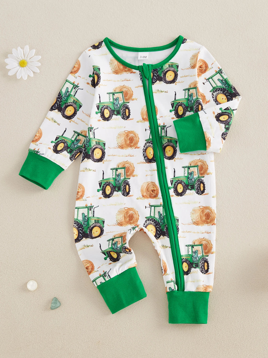 Toddler Unisex Autumn Coverall with Cute Farm Vehicle Pattern Easy Zip Closure and Cozy Crew Neck for All-Day Play