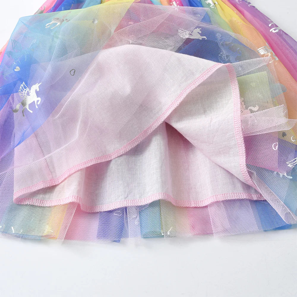 VIKITA Girls Tutu Dress Toddlers Summer Flare Sleeve Princess Dresses Girl Unicorn Cartoon Party Layered Dress Children Clothing