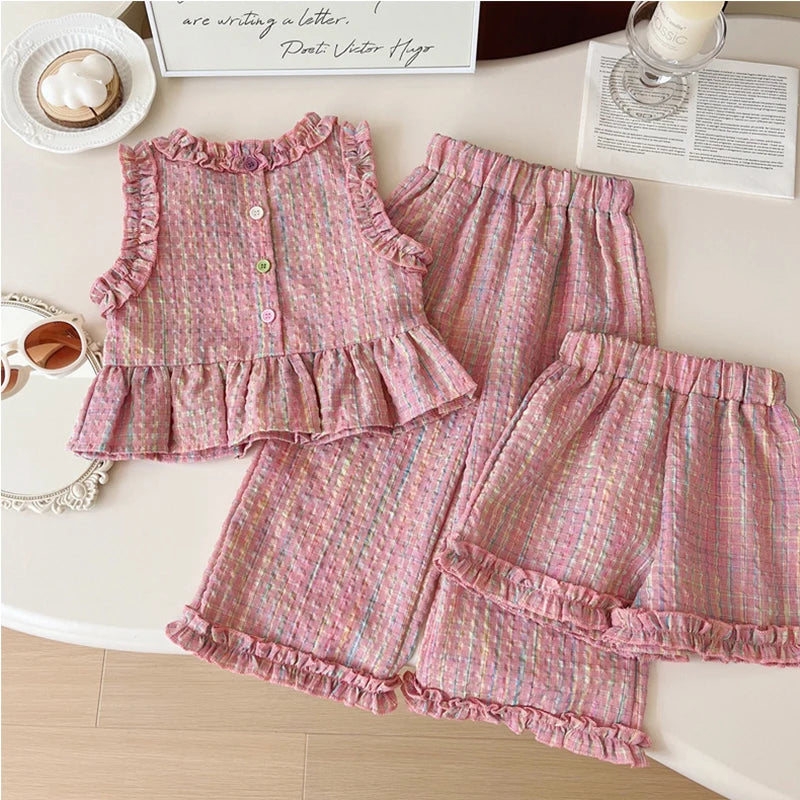Summer New Plaid Baby Girl Set, Casual And Comfortable Children'S Clothing Suitable For Babies Aged 9 Months To 4 Years Old