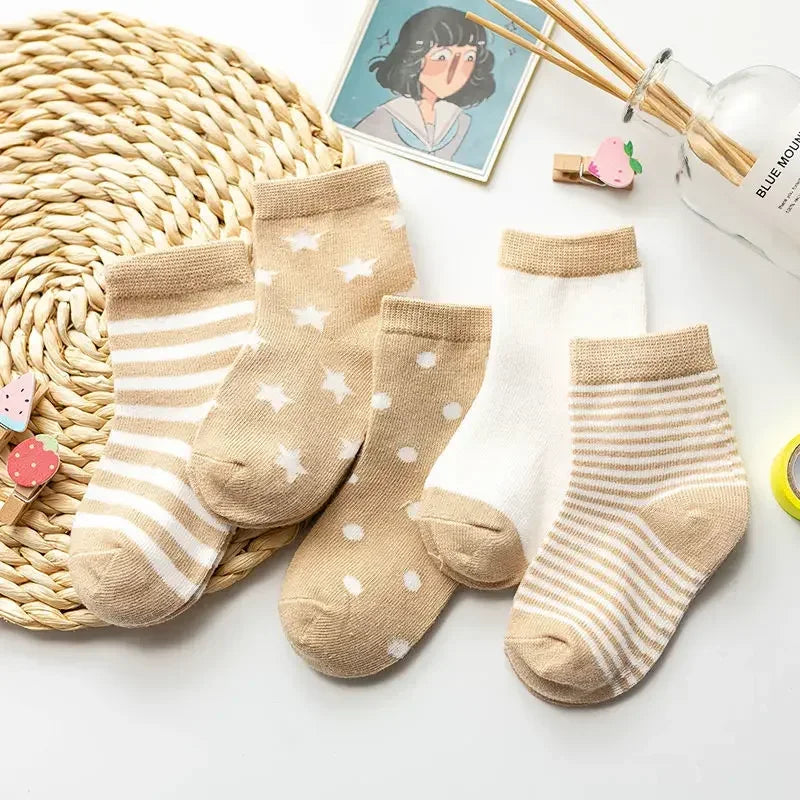 5Pairs/lot 2024 Baby Socks for Kids Girls Boy Cotton Stripe Cartoon Animals Summer Toddler Knitted socks Newborn BeBe Clothes