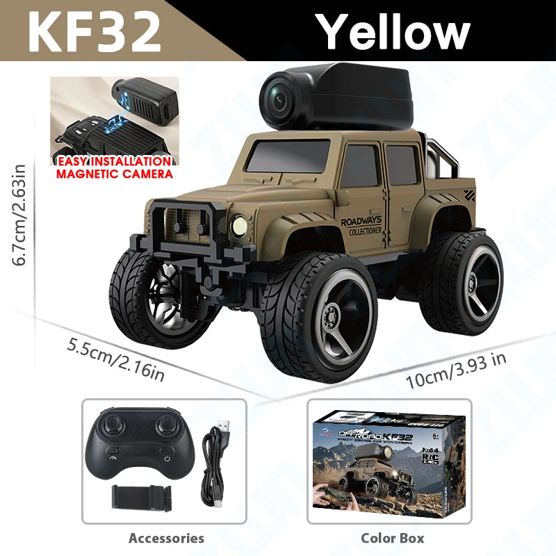 KF32 1:64 RC Mini Climbing Alloy Video Car With LED Light  and HD Camera Radio Remote Control Vehicle Toy for Kids Best Gift