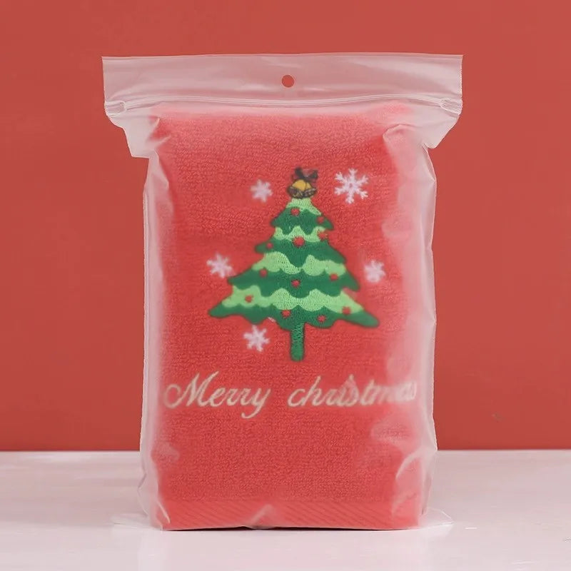 Large Christmas Hand Towels for Bathroom, Cotton Christmas Kitchen Towels, Decorative Embroidery Holiday Towels for Kids