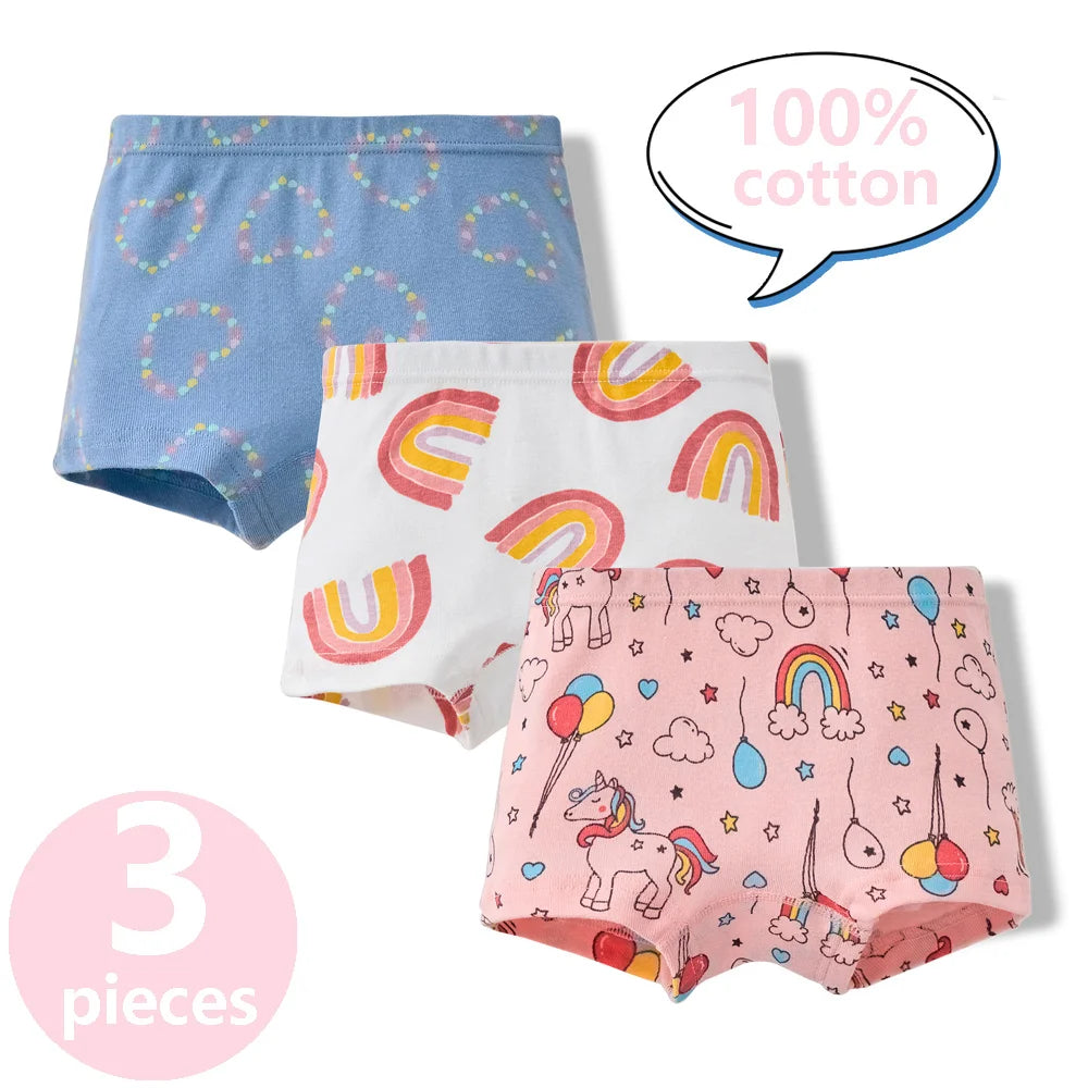 3/6 Pcs Children's Girls Panties Sets 100% Cotton Pretty Cartoon Unicorn Print Underwear For Girl Infant Undies Boxer Breathable