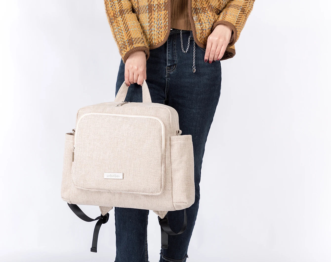 Soboba 2023 New Diaper Bags for Mother Waterproof Large Capacity Solid Polyester Diaper Backpacks Travel Bag for Newborn Baby