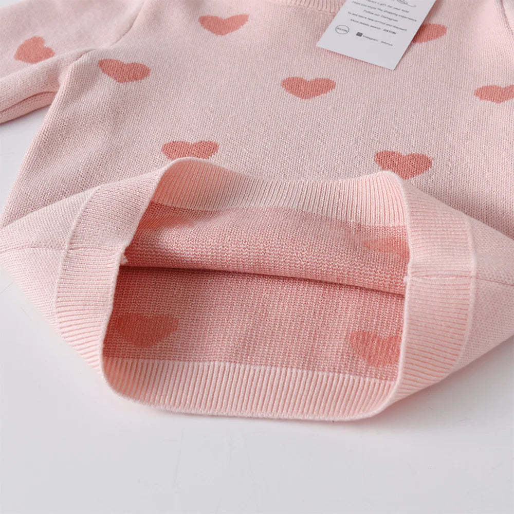 VIKITA Teenagers Pink Sweaters Girls Heart Shape Costumes Fall Spring Winter Knitted Fashion Blouses Sweaters Casual Wear Tops