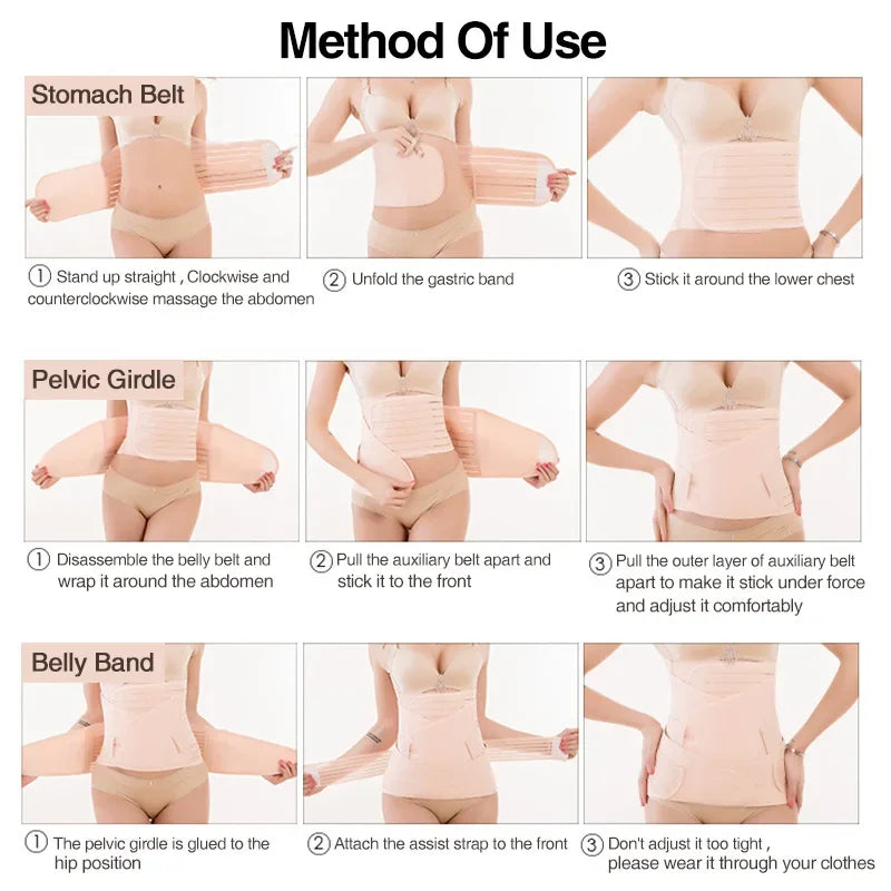 3in1 Postpartum Belly Band Breathable Maternity Support Belt Shapewear for after Pregnancy Women's Abdominal Compression Band
