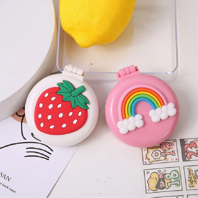 Cute Folding Mini Pocket Hair Comb with Mirror for Women and Girls Round Hair Brush Compact Travel Size Hair Massage Comb