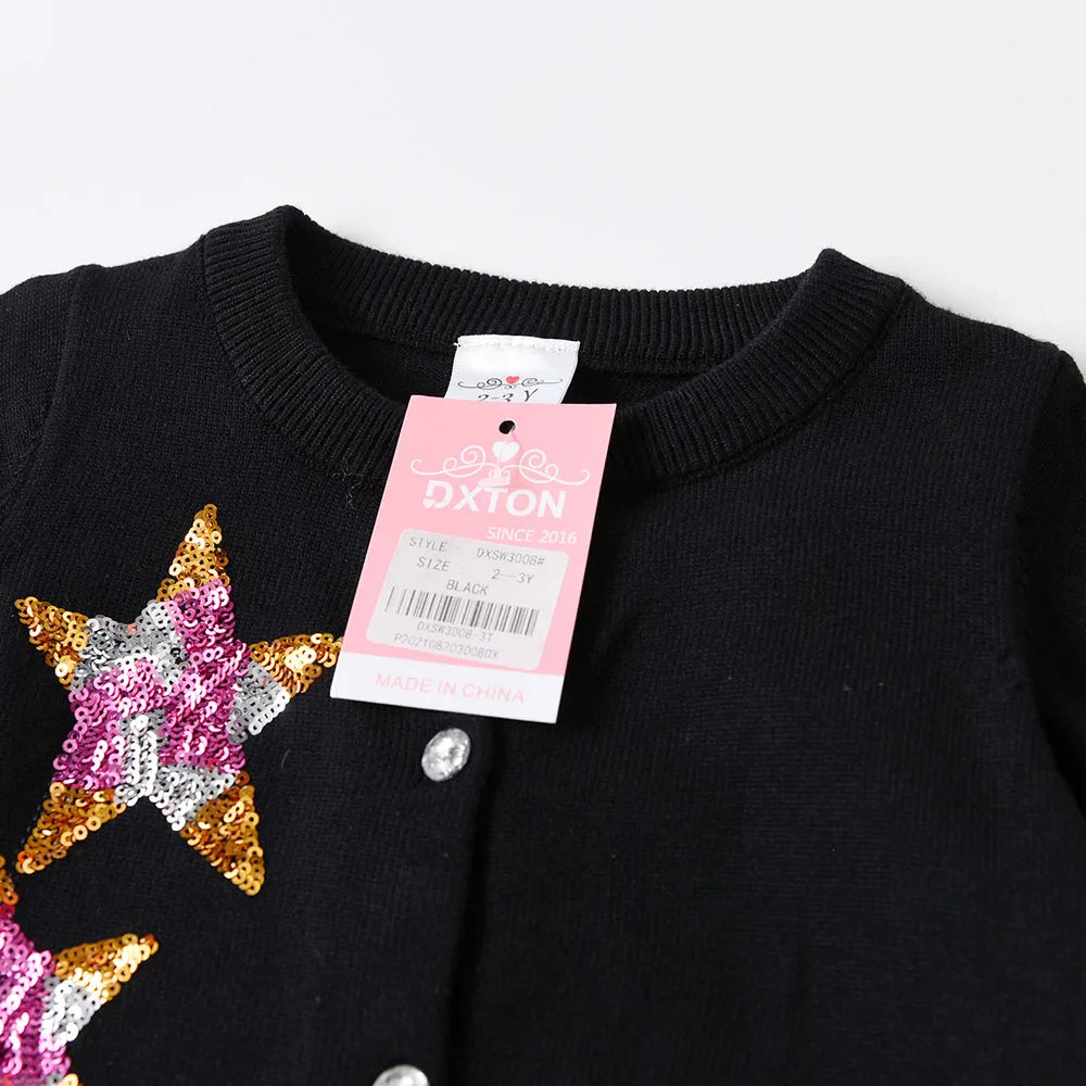 DXTON Toddler Girls Knitwear Clothing Star Sequined Children Knitted Cardigan Coat Elastic Winter Outerwear Kids Girls Sweater