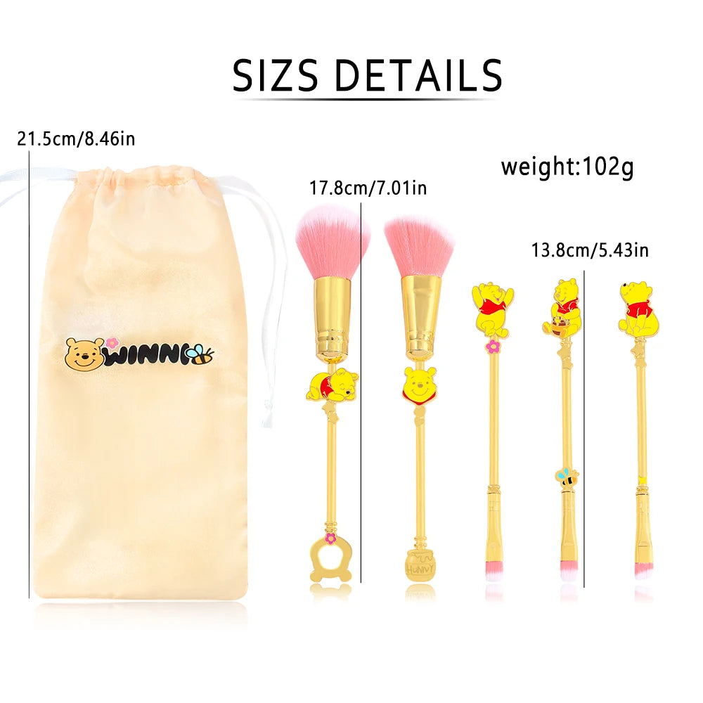5pcs Winnie the Pooh makeup brush set, metallic texture, cartoon cute Winnie the Pooh eye shadow brush makeup brush