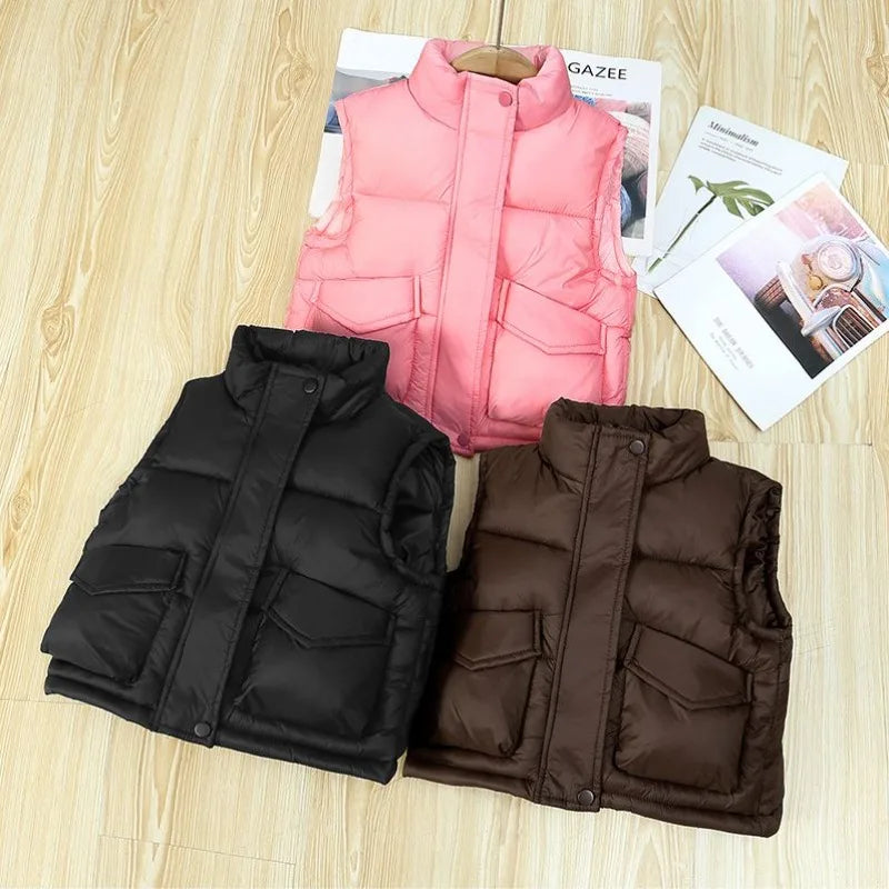 Autumn Winter New Kids' Korean Style Thickened Cotton Vest for Medium Large Children Students Fashion Outerwear Jacket